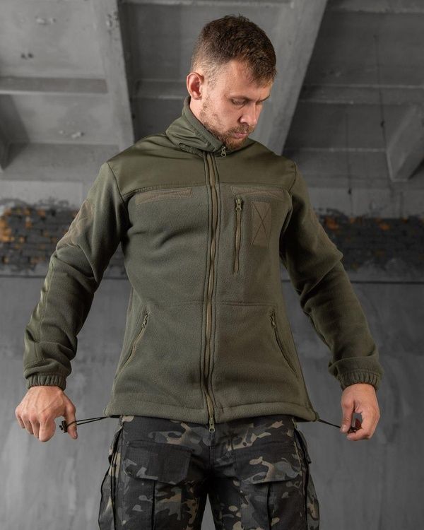 Тактична військова чоловіча флісова кофта з накладками Military Олива Батал