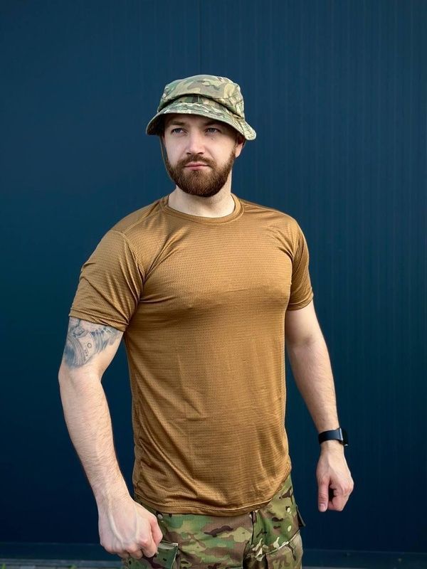 Тактична військова вологовідвідна футболка Jersey сітка Military Койот