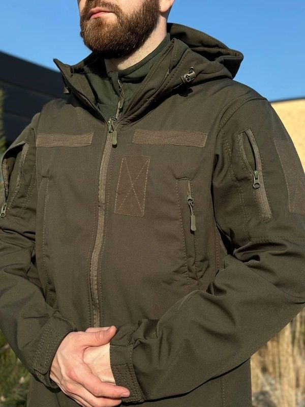 Тактична військова куртка Soft Shell на флісі Military Олива Батал