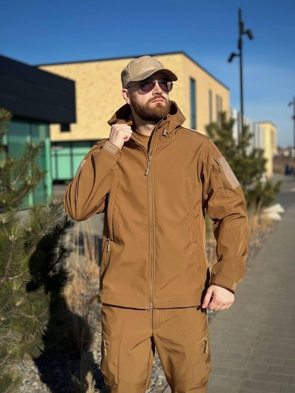 Тактична військова куртка Soft Shell на флісі Military Койот Батал