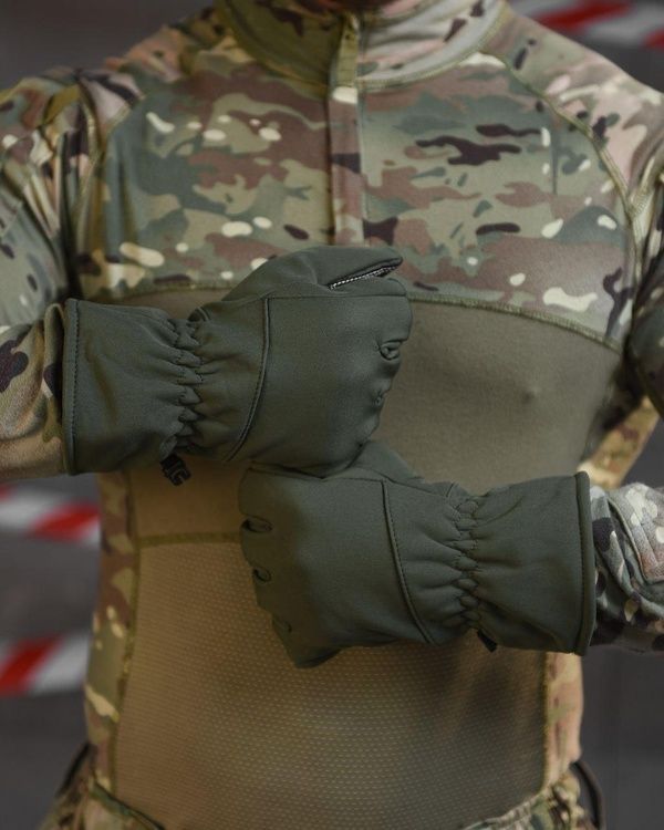 Тактичні військові зимові теплі рукавиці Soft Shell на флісі Олива