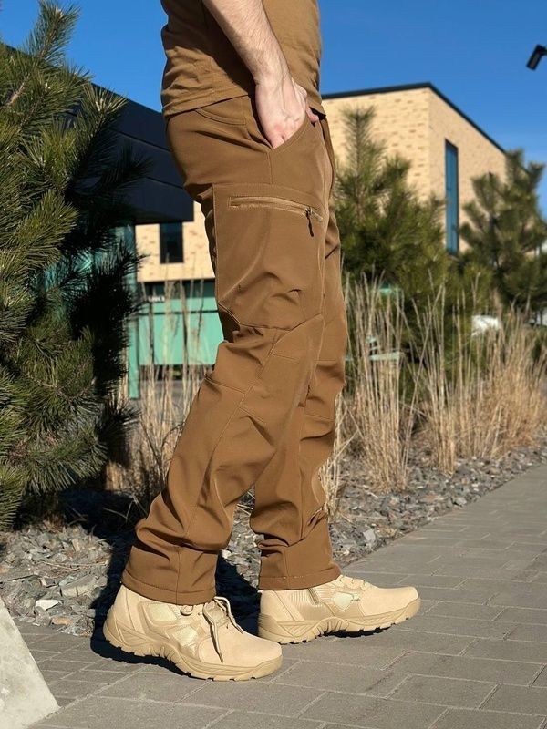 Тактичні військові утеплені зимові штани Soft Shell на флісі Military Койот